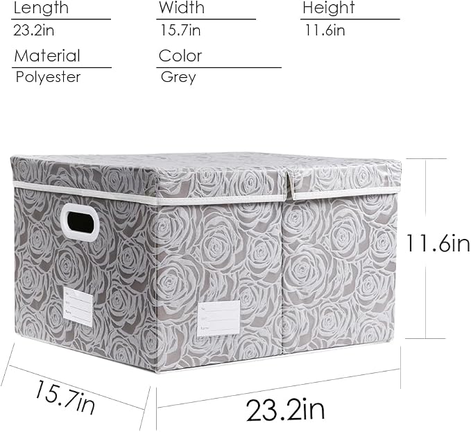 PRANDOM Jumbo Collapsible Storage Boxes with Lids Fabric Decorative Storage Bins Cubes Organizer Baskets with Cover Handles Divider for Bedroom Closet Living Room 23.2x15.7x11.8 Inch 3 Pack