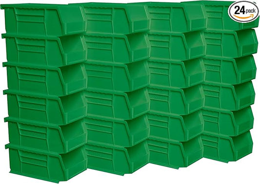 Akro-Mils 30220 AkroBins Plastic Storage Bins, 7"x4"x3", Green, 24-Pack | Space-Saving Stackable Bins for Garage, Pantry, Craft Organization