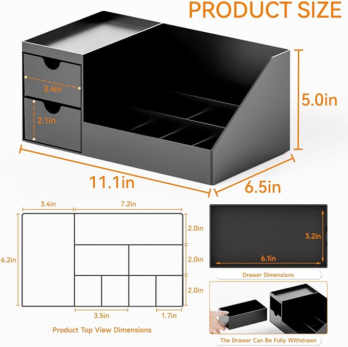 Makeup Organizer with 2 Drawer,Black Cologne Organizer for Men,Cologne Stand and Rack,Skin Care,Perfume Organizer Holder and Fragrance Shelf for Vanity,Bathroom Countertop and Dresser Top,1PCS