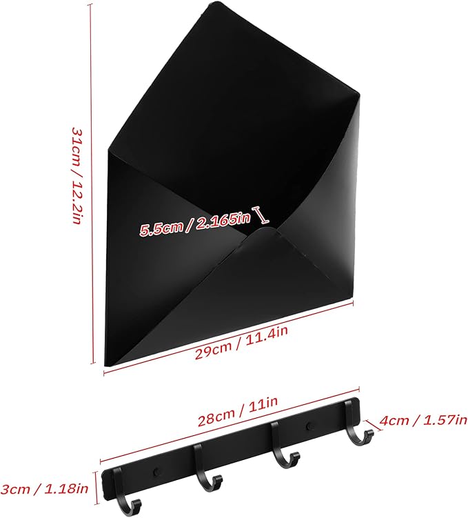 Metal Mail Envelope Holder Wall Mounted Hanging Envelope Decor Mail Organizer Holder and a Row Hook for Home Or Office