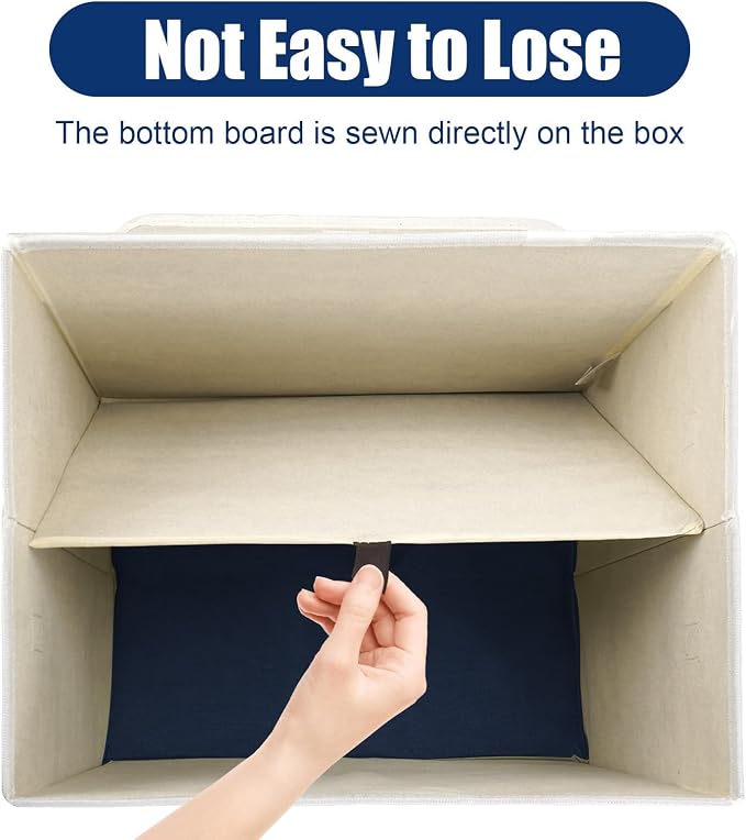Bagnizer Large 42 Quarts Fabric Storage Bins with Lids [2-Pack] Linen Collapsible Foldable Baskets, Closet Organizer Containers boxes with Handles for Home Office (16.7 x 12 x 12, Navy Blue & White)