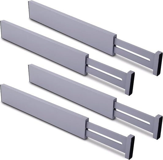 Utoplike Kitchen Drawer Dividers Large, Gray Drawers Organizers Adjustable | Bamboo, Spring Loaded, Works in Dresser, Bedroom, for Silverware, Utensils, 4pcs, Fit 17.8"-20.6" Inner Drawer, 2.4" H
