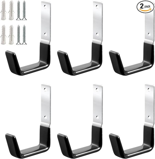GeeWatom Heavy Duty Steel Garage Hooks,Garage Storage Utility Hooks,Anti-Slip Hanger, Tool Organizer,Steel Wall Mount Organizer, Garden Hose Hanger (Small-6PC)