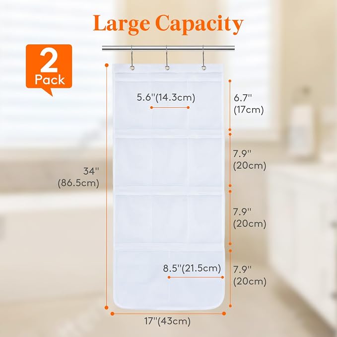 Lifewit Mesh Shower Caddy, 11 Pockets Hanging Shower Organizer with Quick Drying Mesh, Portable Space Saving Bathroom Organizer to Hold Soap, Shampoo and Cruise Ship Essentials, White, 2 Pack