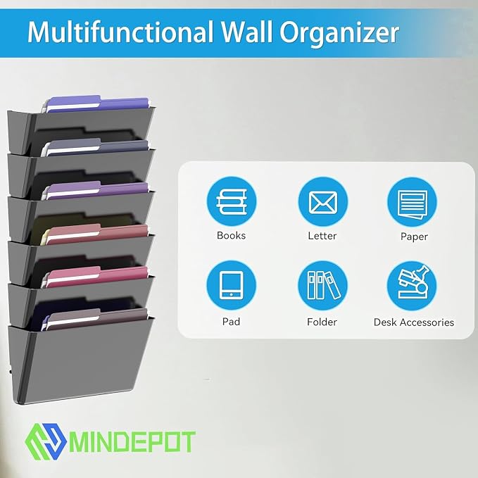 MINDEPOT 8 Pockets Acrylic Wall File Organizer, Wall File Holder Black