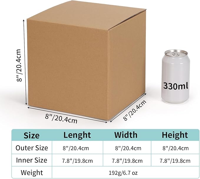 CRUGLA 8x8x8 Shipping Boxes, 15 Pack Brown Kraft Folding Mailer Boxes, 3-Ply Corrugated Cardboard Cube Box Mailers for Small Business Packaging, Mailing & Gifts