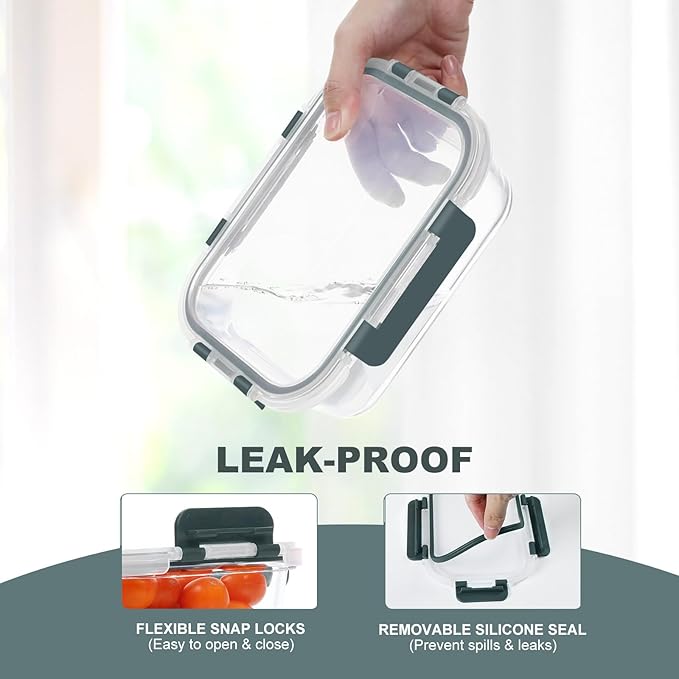 10 Pack Glass Food Storage Containers with Lids | Meal Prep Containers Set, Airtight Glass Lunch Boxes, BPA-Free, Freezer, Oven, and Microwave Safe