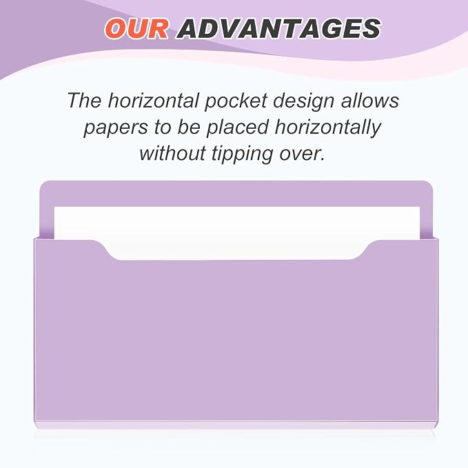 Feifeiya 2 Pcs Magnetic File Folder Wall Hanging Holder Large Pocket Paper Magazine Mail Organizer for Refrigerator Classroom Locker Whiteboard(Horizontal,Purple,13.8 x 8.3 Inches)