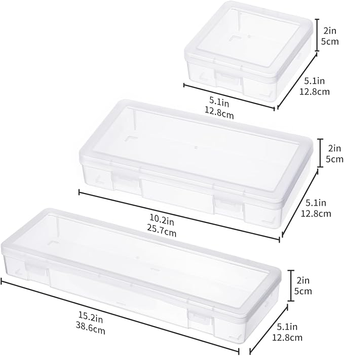 novelinks Clear Pencil Box and Small Plastic Storage Containers with Lids | 2 Small + 2 Medium + 2 Large, Board Game Storage Containers, Task Boxes for Special Education, Balloon Storage Organizer