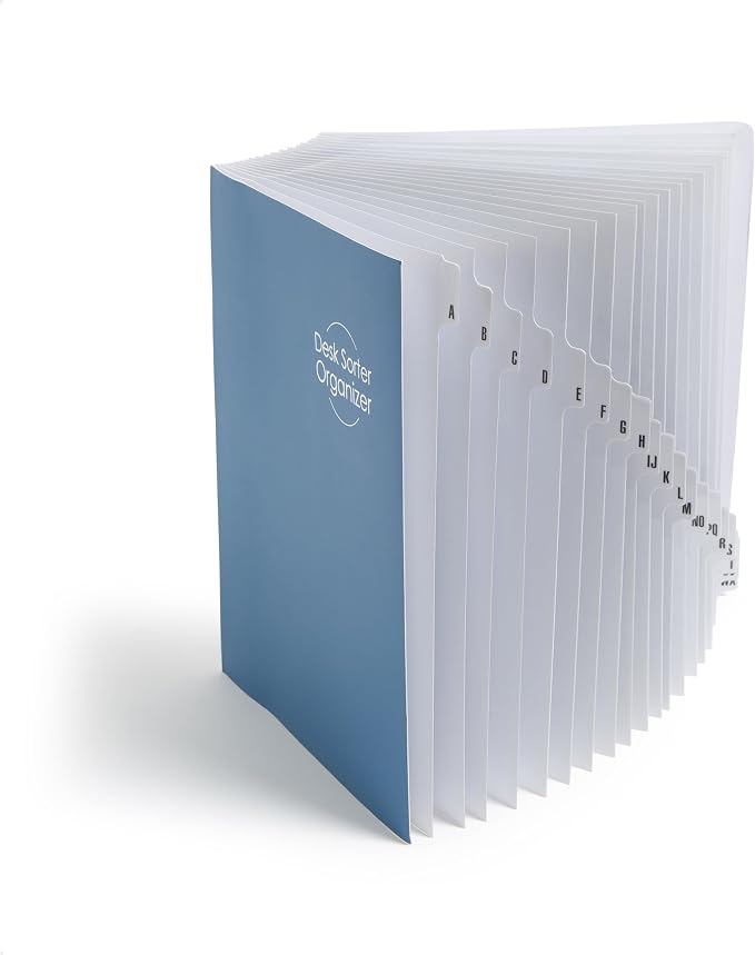 Smead Desk File Sorter, A-Z File Organizer, 20 Dividers, Letter, Dark Blue | Expandable A-Z desk organizer, 20 indexing dividers hold 300 sheets each, laminated poly-reinforced tabs, recycled