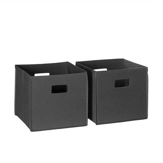 RiverRidge Folding Storage Bins - 2-pack of 10in Tall Charcoal Gray Cubes | Fabric Bins, Set of 2 Storage Cubes, Cut-out Handles, Playroom Closet Organizer, Collapsible Cubby with Bottom Board Insert