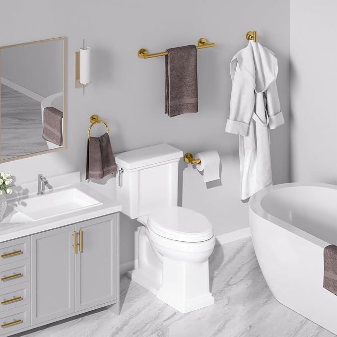 USHOWER 4PCS Brass Gold Bathroom Accessories Set, 18-Inch Towel Bar Set | Durable SUS304 Stainless Steel Bathroom Hardware Set, Towel Racks for Bathroom Wall Mounted, Modern Home Decor