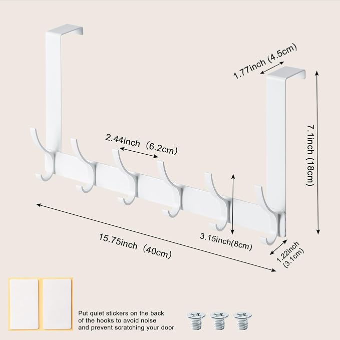 Over The Door Hooks,Door Hanger Hooks for Hanging (White, Fit 1-3/4" Doors) | Sturdy Door Hanger,Towel Racks for Bathroom with 12 Coat Hook,Coat Rack,Large Over The Door for Bathroom,Bedroom,Kitchen ﻿
