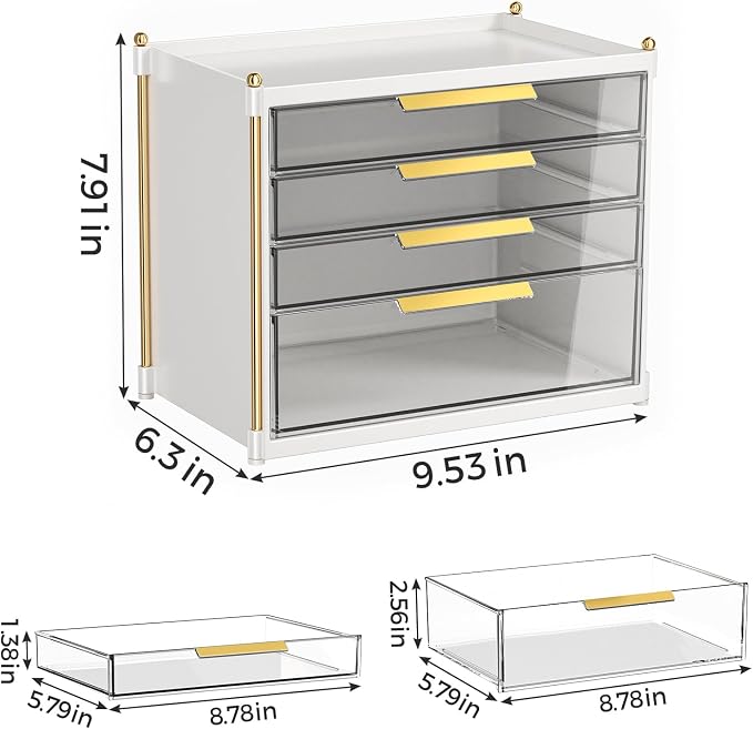 Aveniee 4 Drawers Makeup Organizer- Bathroom Organizers and Storage, Plastic Bins Countertop Perfume Vanity Desk Organization for Cosmetic, Skincare, Face Mask, Jewelry, White