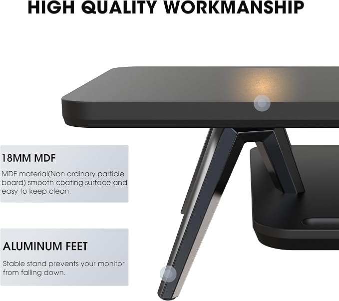 Fenge Dual Monitor Stand Riser, Wooden Desk Shelf with 2-Tier Storage | 47.2-Inch Extra Wide, Sturdy Aluminum Legs, Built-In Phone & Tablet Slot, Desktop Organizer for Office Accessories