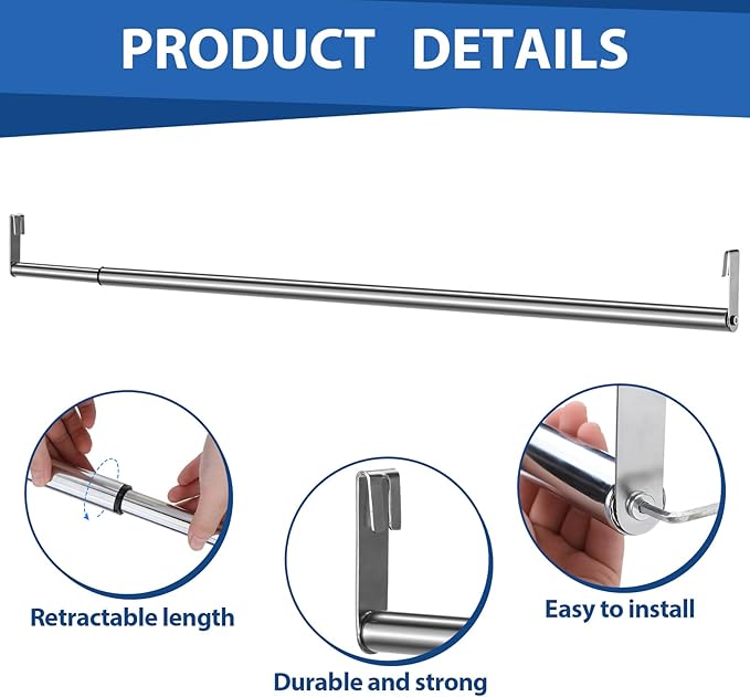 Expandable Closet Rod for Wire Shelf Hanging Clothes Adjustable Heavy Duty Closet Hanging Rod Extender Heavy Duty Hanger Bar Metal Poles for Wardrobes Hanger, 1 Pack (24-41 Inch,Silver)