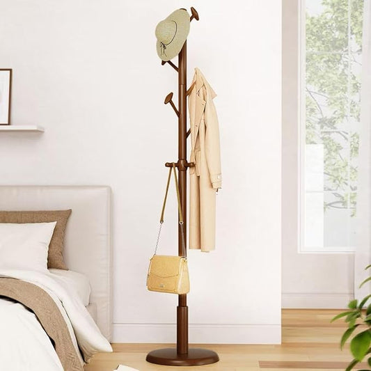 Taitiy Solid Wood Coat Rack Freestanding Coat Tree with 10 Hooks | for Bedroom, Livingroom, Entryway, Sturdy Coat Hanger Stand for Hats, Coats, Scarves, Handbags, Purses