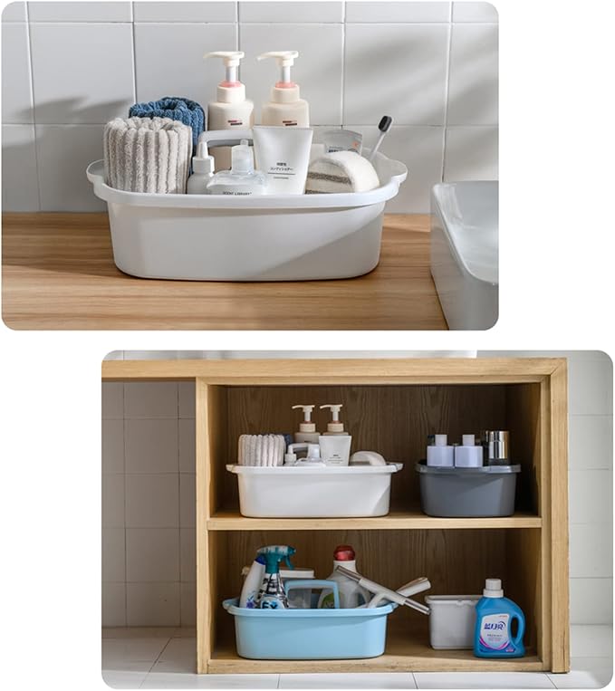 Large Cleaning Supplies Caddy Portable Shower Caddy Basket White | Sturdy Supply Organizer with Handle Plastic Bucket Tool Storage for Bathroom Bedroom Kitchen Garden College Dorm Essentials