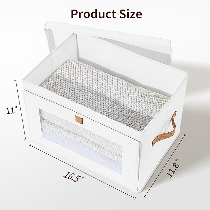 DIMJ Storage Bins with Lids - 5 Pack Large Fabric Closet Organizer with Window & Handles, Collapsible Decorative Storage Boxes for Shelves Under Bed, Books Clothes Blankets Sweaters Organization