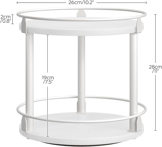 YATINEY Lazy Susan Organizer, Rotating Spice Rack, 2 Tier Spice Turntable Organizer, Industrial Turntable Spice Holder, for Kitchen Countertop, Compact and Versatile, White SR22WW