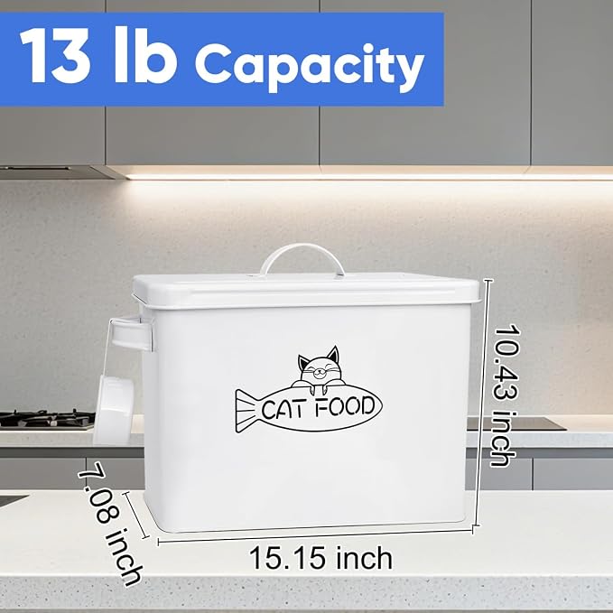 Vumdua Large Dog and Cat Food Storage Container, Farmhouse Pet Food Storage Containers with Lid and Dry Food Scoop, Durable Airtight Cat Container 12-13 lbs Capacity, Great Gift for Pet Owners