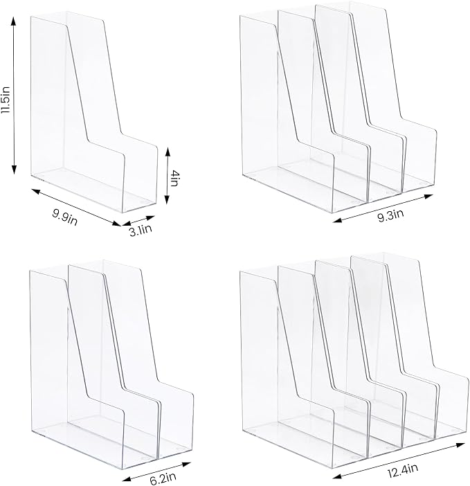 CiWiVOKi Vertical File Holder, PET Desk Organizer, Multi-purpose Plastic Document Storage Bins for Magazines, Binders, Notebooks, Envelopes, 2 Pack