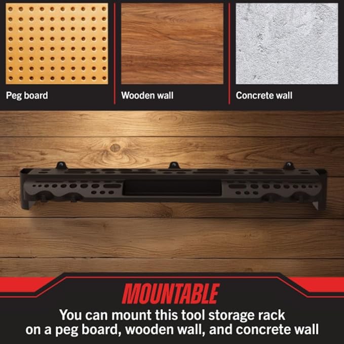 Stalwart Wall Mount Hand Tool Organizer with 61 Holes and 4 Hooks