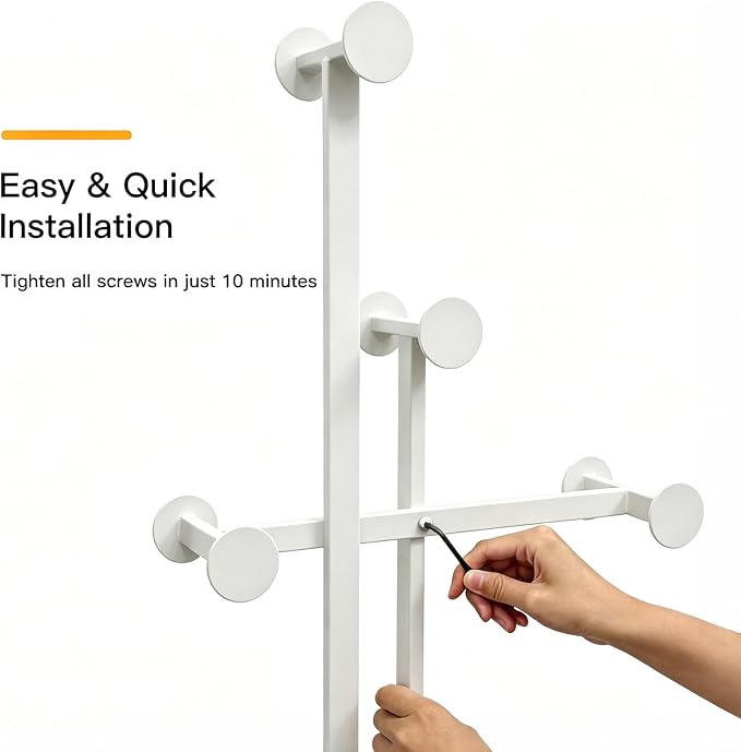 Metal Coat Rack Freestanding for Entryway (White) | Heavy Duty, Marble Base, Metal Frame, Essential Items Organizer for Clothes Bags, for Bedroom Living Room Hotel