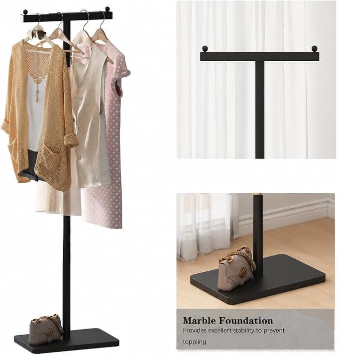 Freestanding Coat Racks with Marble Base Heavy Duty Clothes Rack Stand for Entryway, Bedroom, Living Room, Boutiques-15.7''L,BLACK