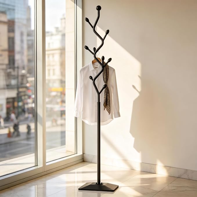 Coat Rack Freestanding Metal Tree Coat Rack Stand with Hooks, Modern Standing Hat Rack for Entryway Hallway Bedroom Office (black)