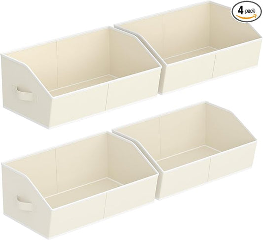 Homsorout Storage Bins for Shelves - Large Trapezoid Closet Shelf Organizer, Fabric Organization Bins with Handles, Storage Baskets for Clothes, Towel, Purse, 4 Pack, Beige
