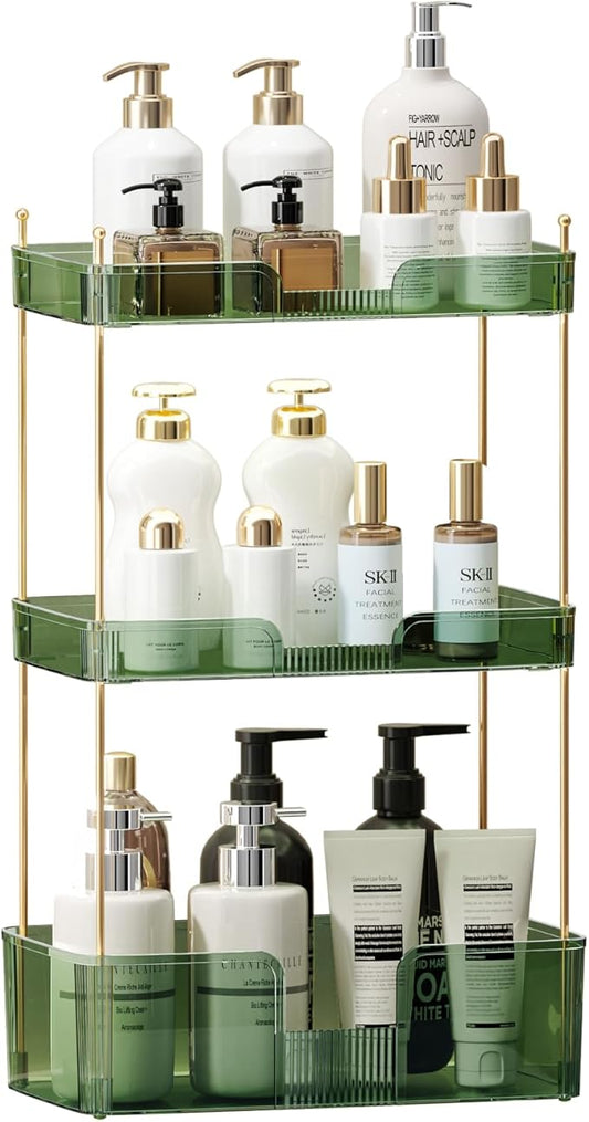 Akinbas 3 Tier Bathroom Organizer Countertop Makeup Perfume Tray Skincare Organizer for Bathroom Dresser Vanity (Green)
