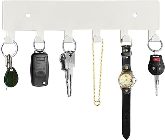 GTK Key Holder for Wall, Key Hooks with 6 Hooks, Wall Mounted Key Holder for Hallway, Self Adhesive Key Rack(White)