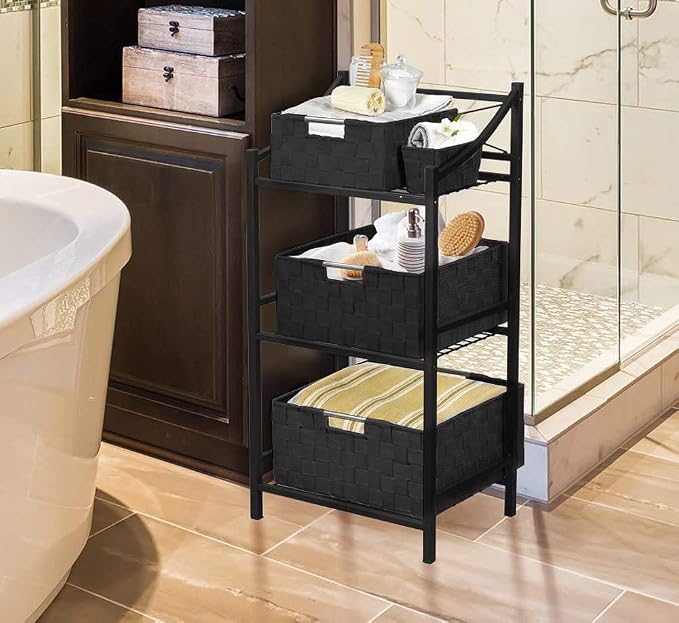 Sorbus Storage Baskets for Organizing (Set of 7), Mesh Hand-Woven Design, Linen Closet Organizers and Storage, Organizer Storage Baskets for Shelves, Variety Pack Organizers and Storage (Black)