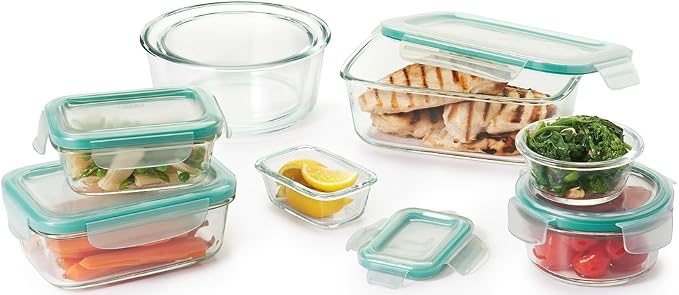 OXO Glass Food Storage Container, 4 Cup, Round | Smart Seal | Leakproof | Airtight | Pack of 2