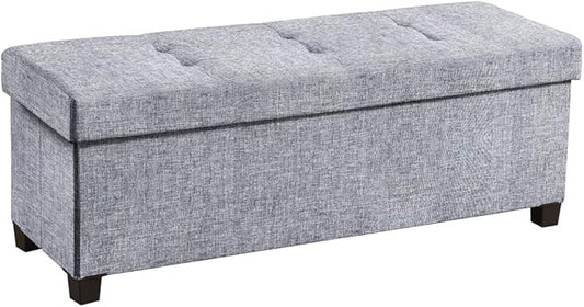 Ornavo Home 43" Large Storage Ottoman Bench with Legs, Gray | Foot Rest Stool; Ottoman with Hidden Storage; Ideal for Bedroom, Living Room, Entryway or Home Office