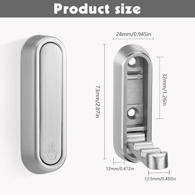 Folding Wall Hooks, 2 Pack, Silver, Zinc Alloy, Heavy Duty Coat Hooks | 90° Foldable Design, Wall Mounted, Zinc Alloy, Flip-Down Design, Includes Screws And Anchors, For Bedroom, Entryway, Closet