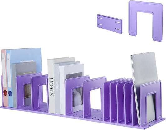 Adjustable Vertical File Sorter Sturdy Plastic Expandable Upright File Holder, Desktop Binder Organizer, School Office File Organizer Bookshelf Divider, Assemble Easily Endlessly, Purple