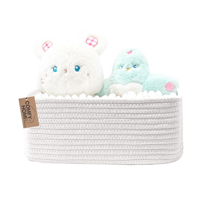COMFY-HOMI 13" x 8.5" x 5.1" Storage Baskets for Organizing | Cotton Rope Woven Basket | Toy Storage Bin Box | Basket for Shelves, Closet Organizer Bin, Decorative Closet Shelf, 1 Pack