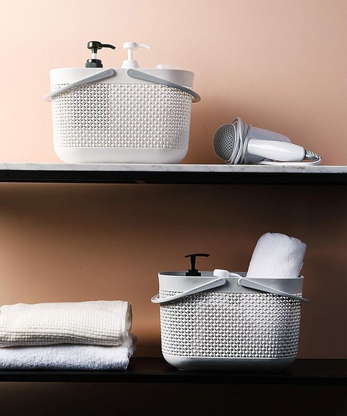 UUJOLY Plastic Portable Shower Caddy Basket, Storage Organizer, Grey, 3Pack | Bottom Drain Holes, Keep Dry, Sturdy and Durable, Easy to Carry for Bathroom, Kitchen, Dorm Room, RV, College