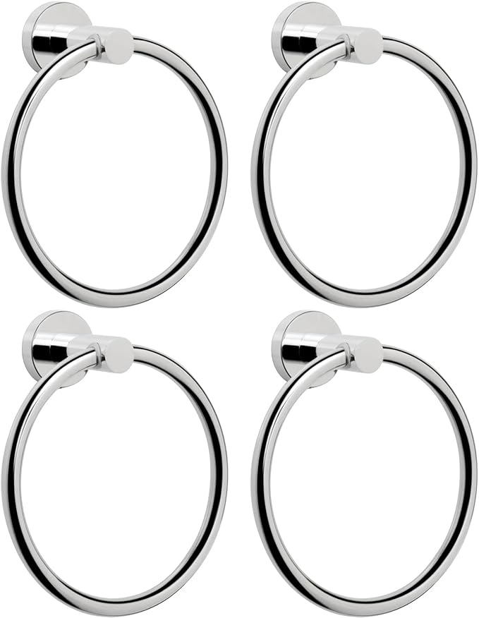 NearMoon Bath Towel Ring, Bathroom Hardware Accessories-Thicken Stainless Steel Hand Towel Holder for Bathroom, Modern Round Towel Hanger Wall Mounted (Chrome, 4 Pack)