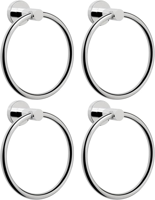 NearMoon Bath Towel Ring, Bathroom Hardware Accessories-Thicken Stainless Steel Hand Towel Holder for Bathroom, Modern Round Towel Hanger Wall Mounted (Chrome, 4 Pack)