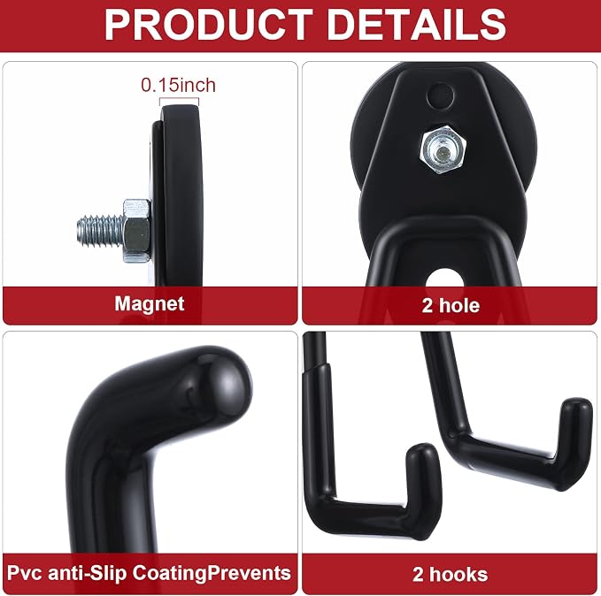 Landhoow 26 Pcs Large Magnetic Hooks Heavy Duty Garage Magnet Hooks Strong Storage Utility Magnetic Hangers with Anti Slip Rubber Coating for Indoor and Outdoor Hanging (Black)