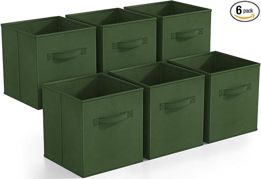 Sorbus Foldable Storage Cubes - 6 Fabric Baskets for Organizing Pantry, Shelf, Toy Box, Cubby, Closet Organizer - 11 Inch Collapsible Closet Organizers and Storage Bins (Dark Green 6 Pack)