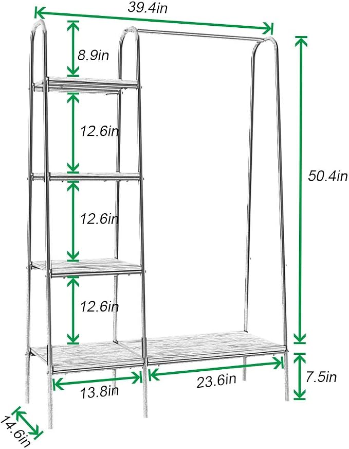 soges Clothes Rack, Garment Rack with 5 Shelves Hanging Bar, Black | Open Wardrobe for Hanging Clothes and Storage, Free Standing Closet Organizer, Clothing Rack for Bedroom Entryway Small Space