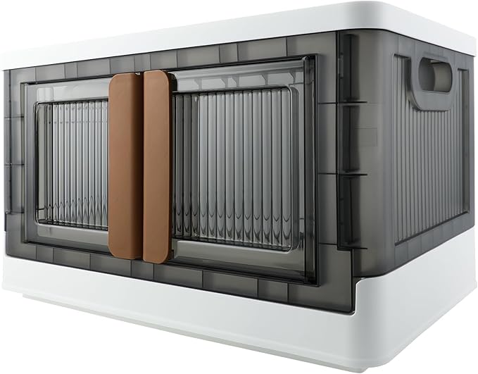 Storage Box, Cabinet with Lids, 8.4 Gallon (32L) Capacity, With Double Door and Lock, Foldable, Plastic, Underbed or Countertop Use, Home Organizer