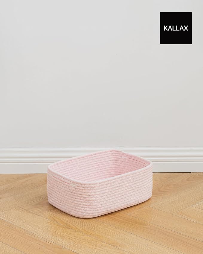 KALLAX Small Woven Storage Basket for Organizing, 13.5x9.5x5 inches, 3 Pack | Shelf baskets for closet organization, toy storage and home decor, Perfect as empty gift baskets for holidays, Light Pink