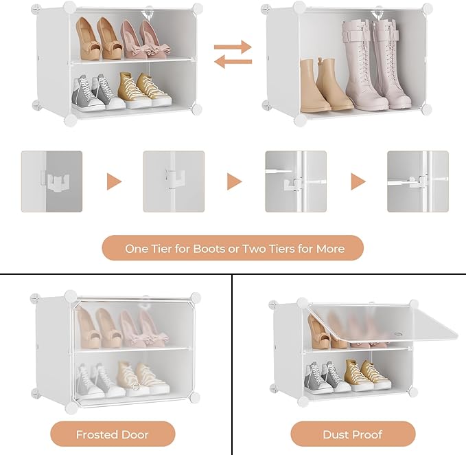 Shoe Rack Organizer 12 Tier Shoe Storage Cabinet with Door 96 Pair Tall Shoes Rack Expandable Free Standing Sturdy Plastic Easy Assembly Shoes Shelf for Closet Entryway Bedroom Hallway White