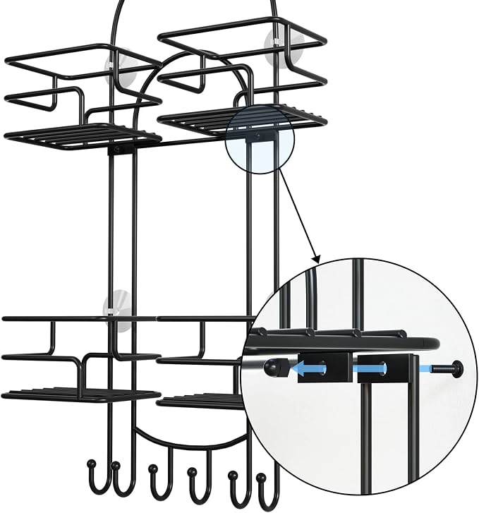 SRIWATANA Shower Caddy Hanging, Shower Organizer with Razor Hooks, Black | Rustproof Shower Rack, No Drilling Shelves Over Shower Head, Anti-Swing Scution Install, Bathroom Holder for Sponge Loofah