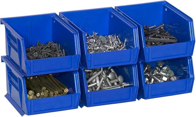 Akro-Mils 30210 AkroBins Plastic Storage Bins, Space-Saving Stackable Bins for Garage, Pantry, Craft Organization, 5" x 4" x 3", Blue, 6-Pack
